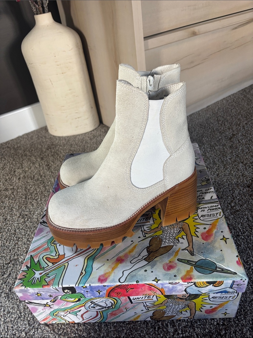 Jeffrey Campbell Cream Suede Platform Preston Booties - Picture 2 of 3